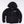 Black hoodie with a brand label on a white background